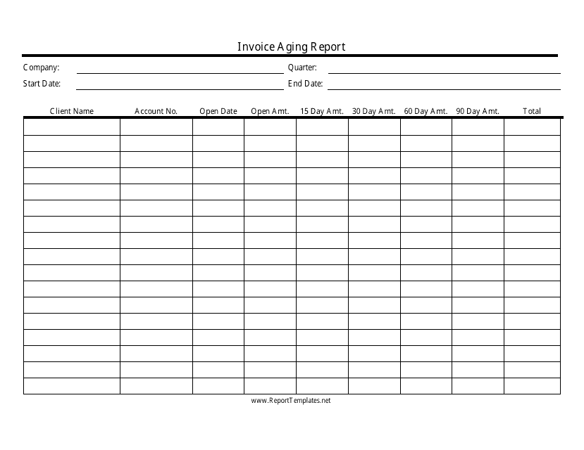 Invoice Aging Report Spreadsheet Template - Black and White Download Pdf