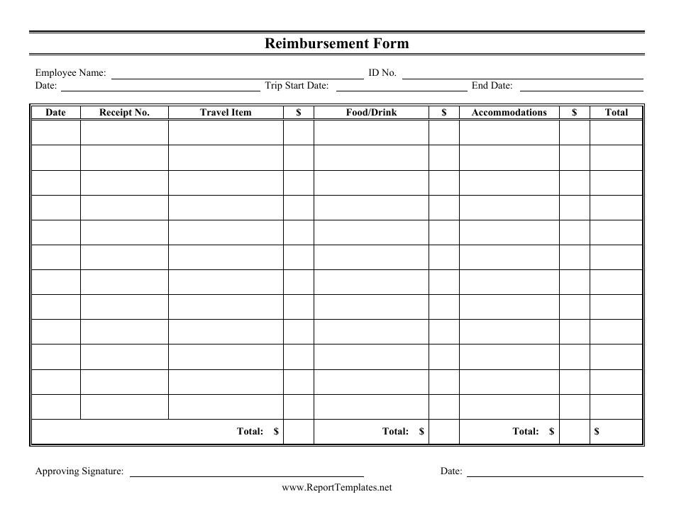Reimbursement Form, Page 1