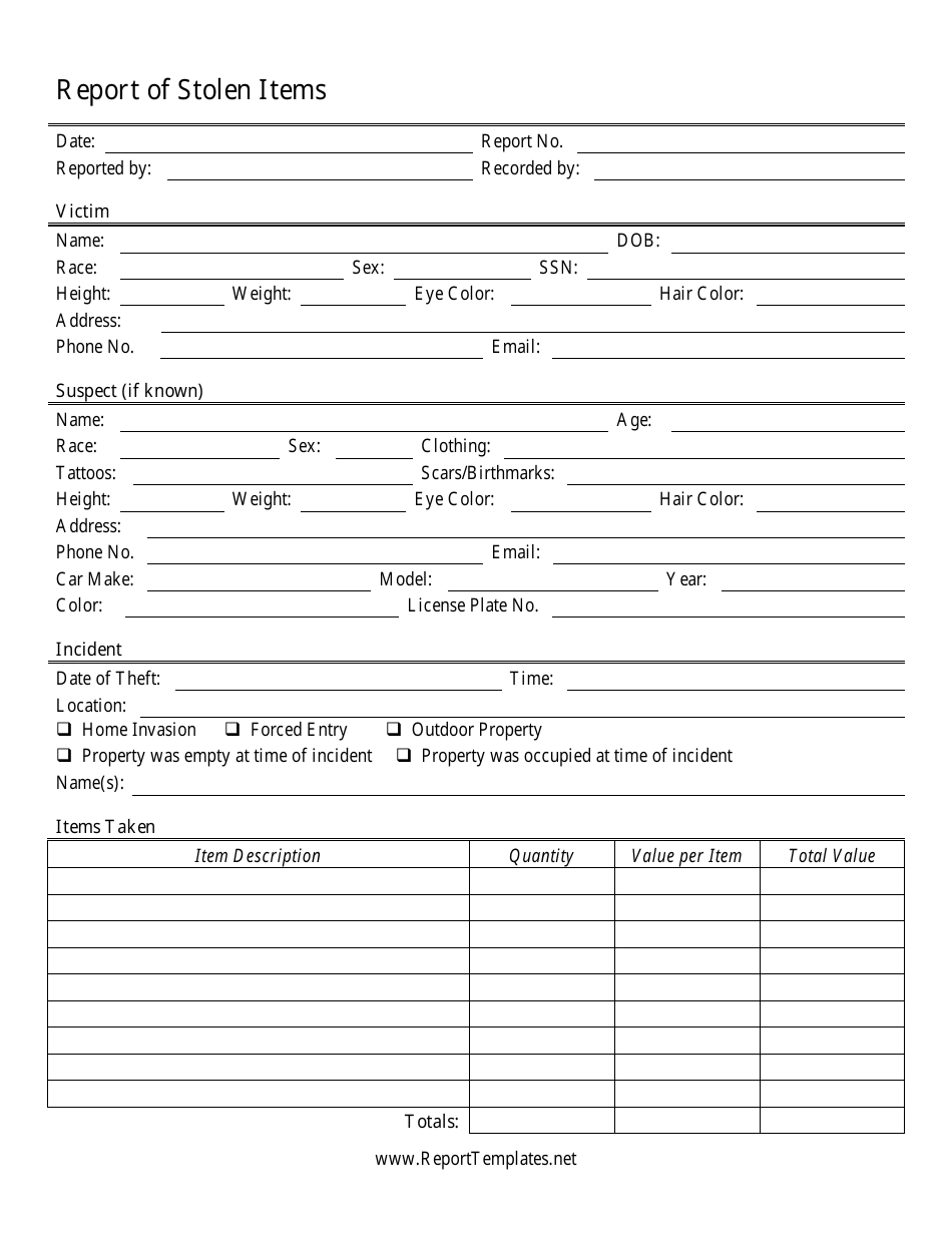 Stolen Item Report Template Fill Out Sign Online And Download Pdf Templateroller 9674