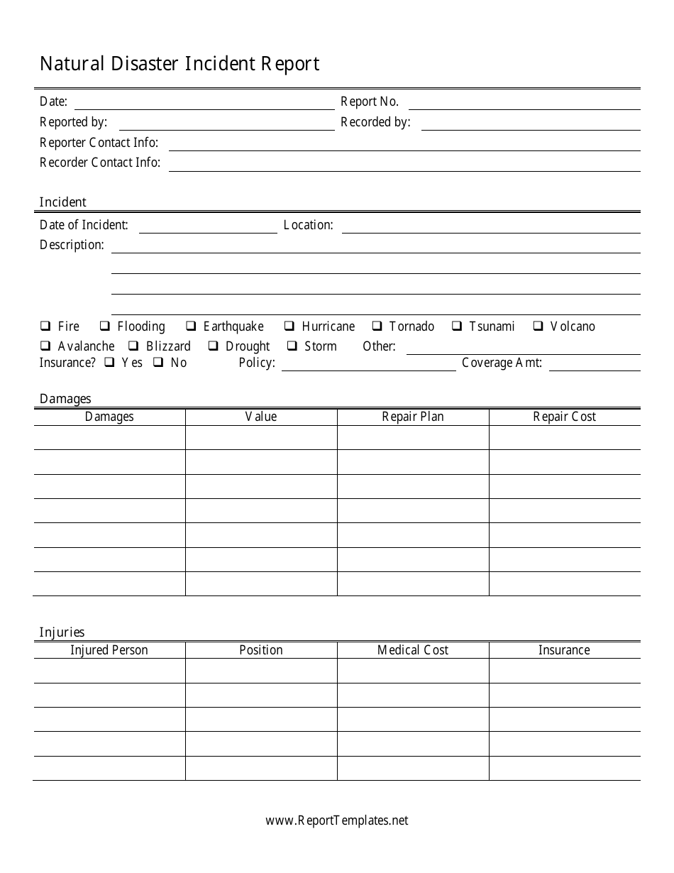 Natural Disaster Incident Report Template, Page 1