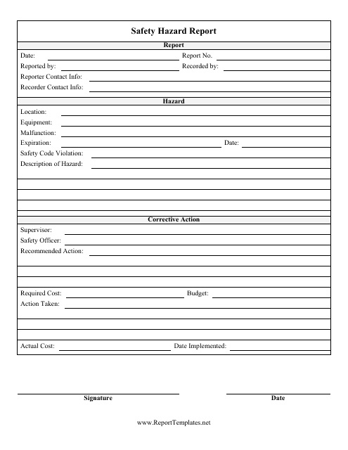 &quot;Safety Hazard Report Template&quot; Download Pdf