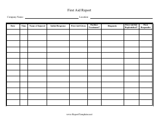 Document preview: First Aid Report Spreadsheet Template