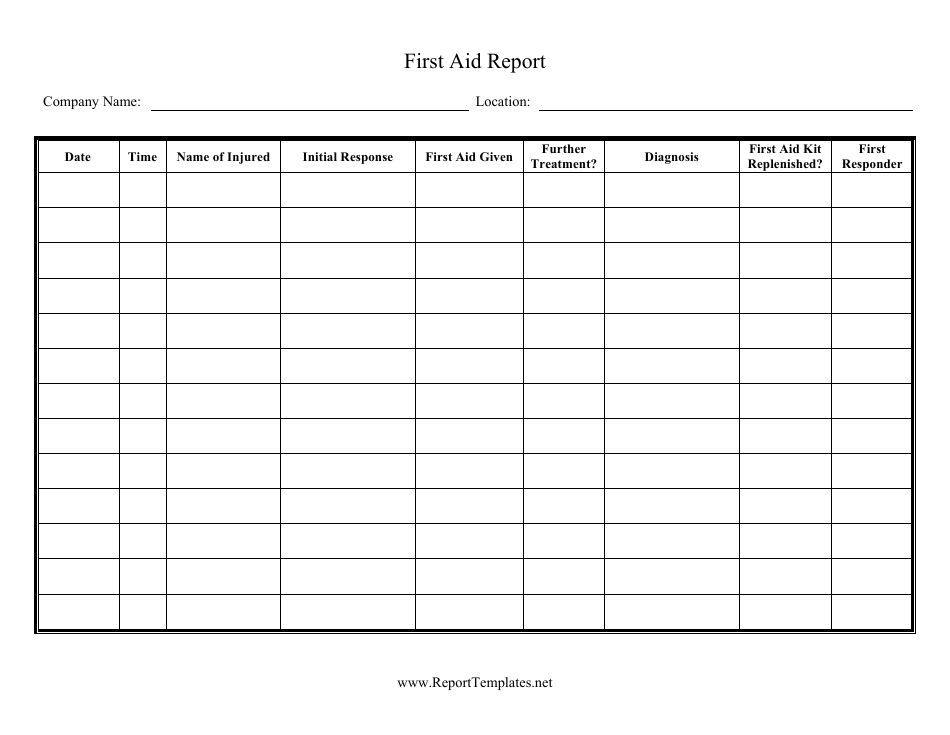 First Aid Report Spreadsheet Template, Page 1