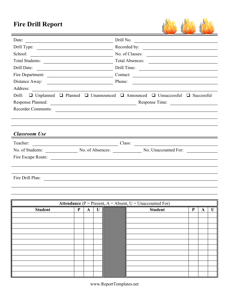 Fire Drill Report Template, Page 1