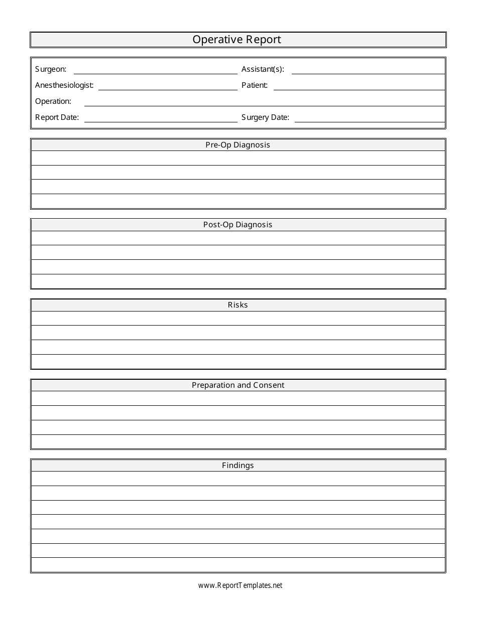 Operative Report Template, Page 1