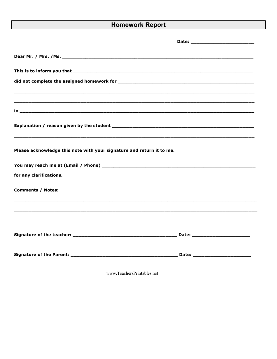 Homework Report Template Download Printable PDF  Templateroller With Regard To Me Report Template