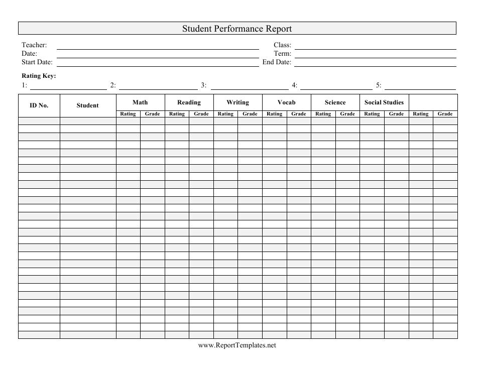 Student Performance Report Spreadsheet Template, Page 1