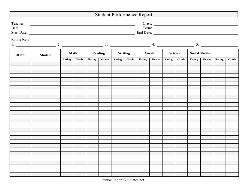 Student Performance Report Spreadsheet Template Download Pdf