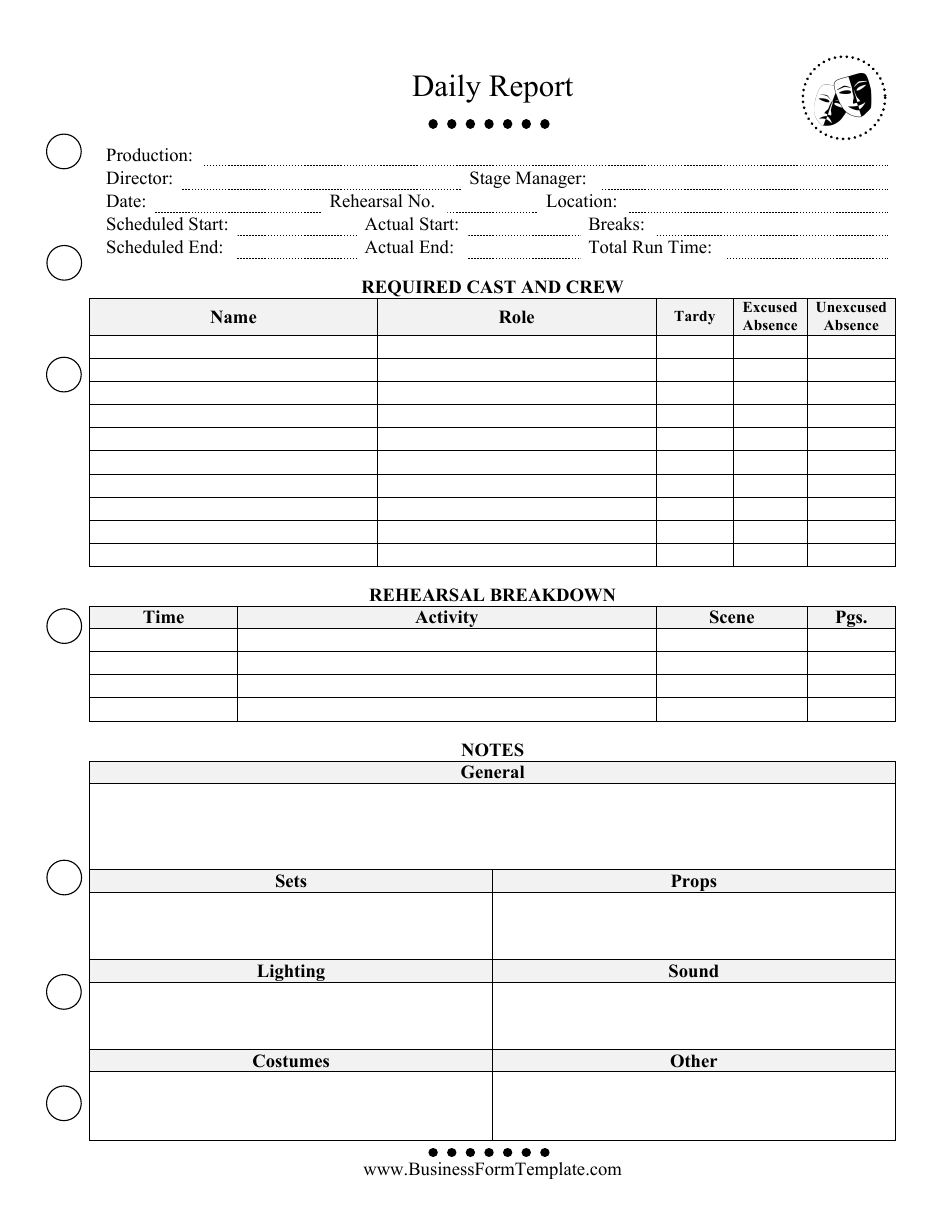 Daily Report Template Download Printable PDF  Templateroller Within Rehearsal Report Template