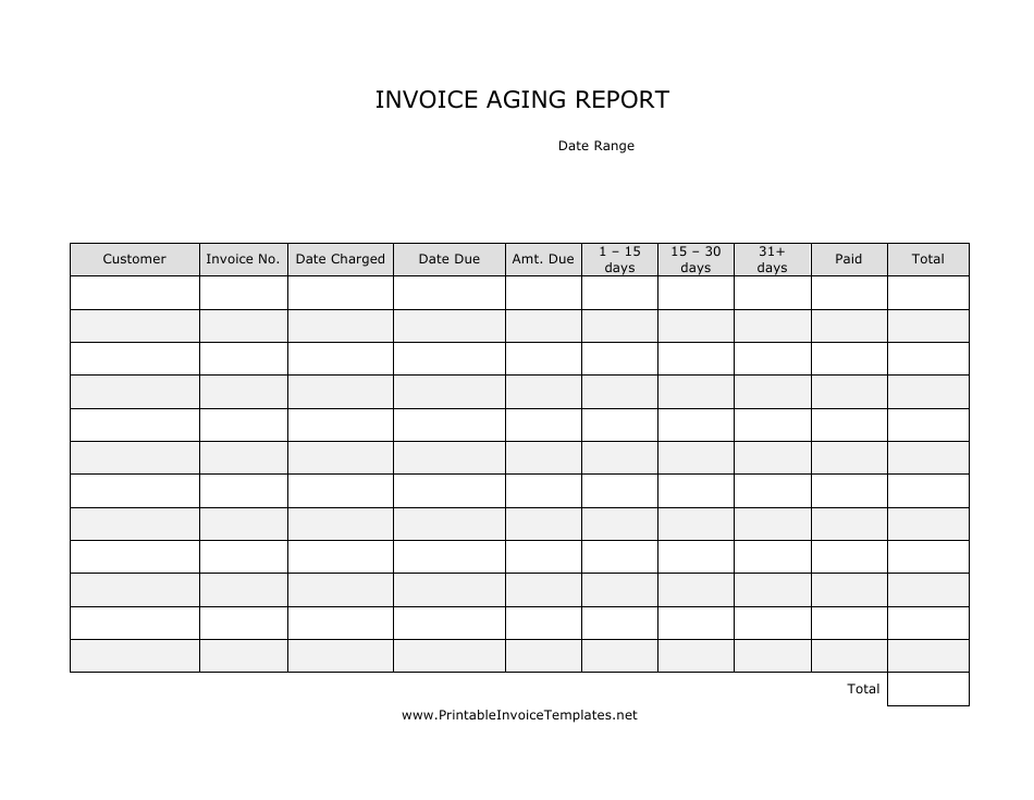 Invoice Aging Report Spreadsheet Template - Table, Page 1
