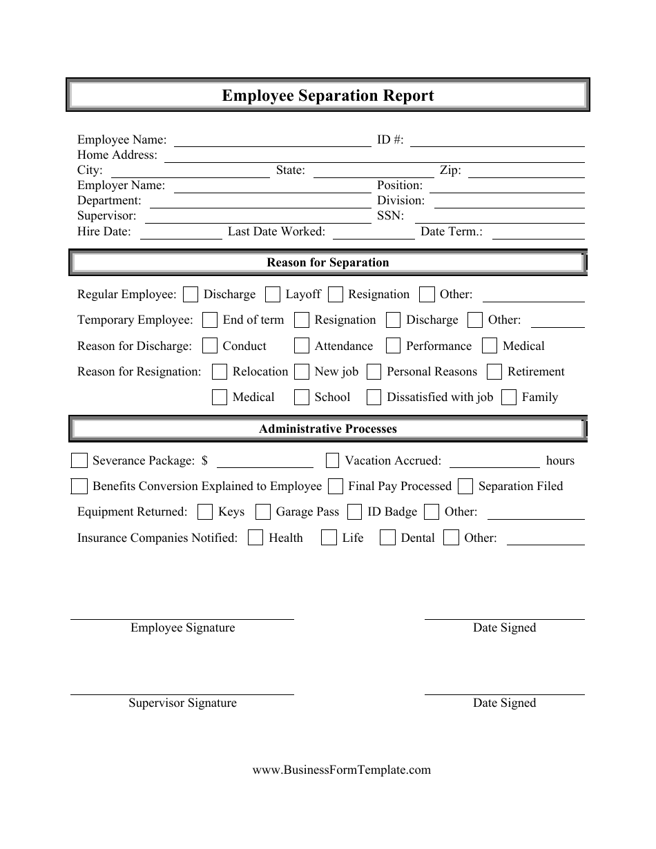 Employee Separation Report Form, Page 1