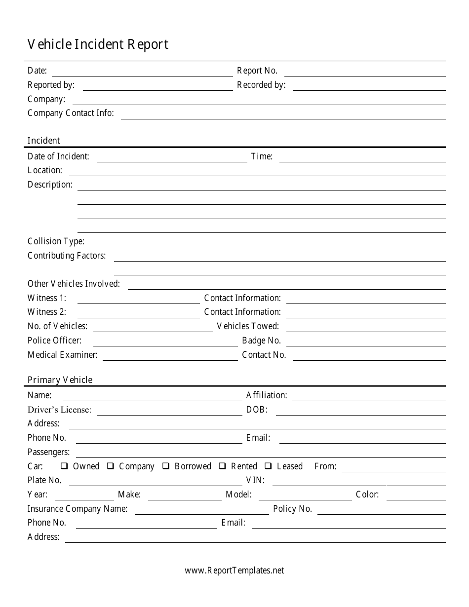 Vehicle Incident Report Form, Page 1