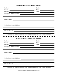 Document preview: School Nurse Incident Report Form