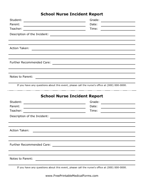 &quot;School Nurse Incident Report Form&quot; Download Pdf