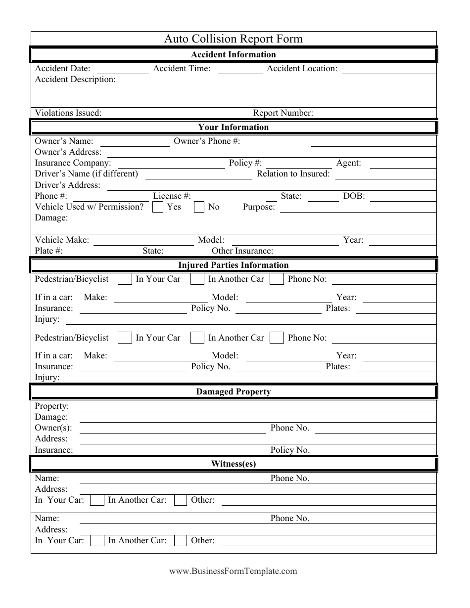 Auto Collision Report Form Download Printable PDF  Templateroller Regarding Motor Vehicle Accident Report Form Template