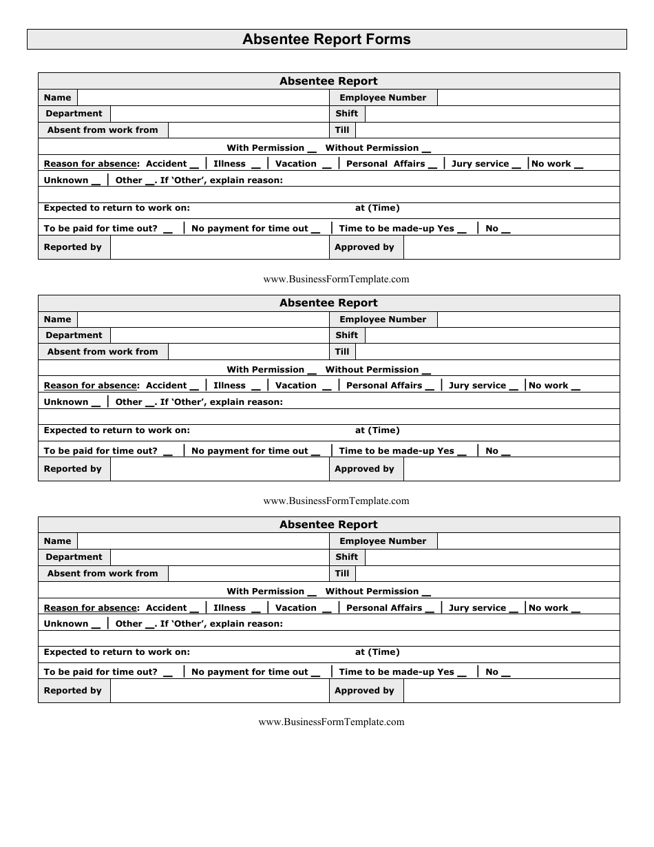 Absentee Report Template, Page 1