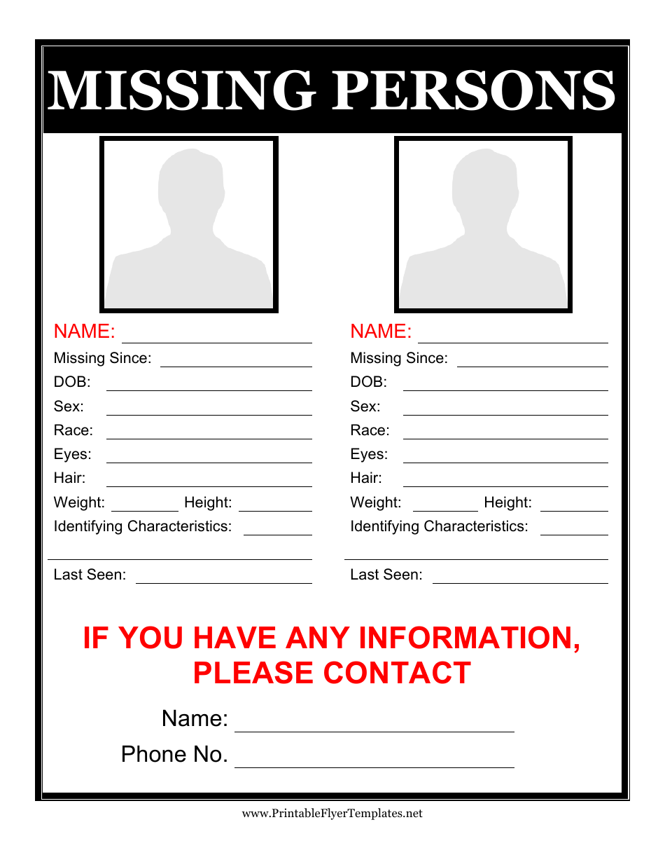 Black Missing Person Poster Template With Two Pictures Download