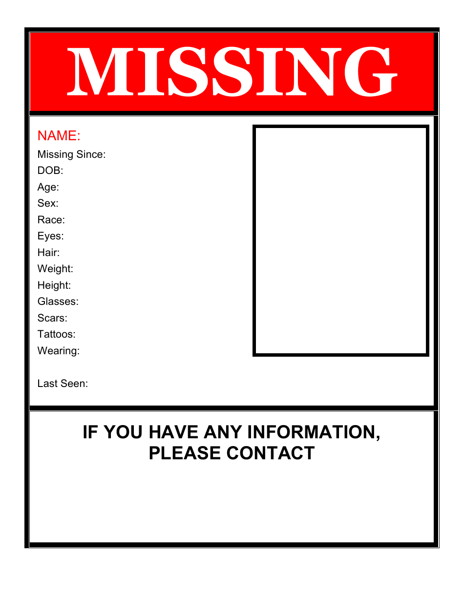 Red Missing Person Poster Template Download Printable PDF | Templateroller