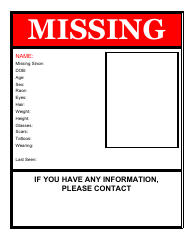 Document preview: Red Missing Person Poster Template