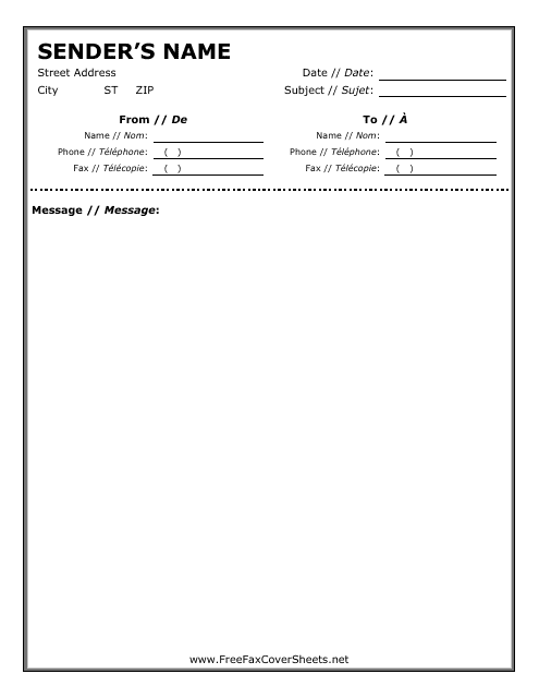 &quot;Fax Cover Sheet&quot; (English/French) Download Pdf