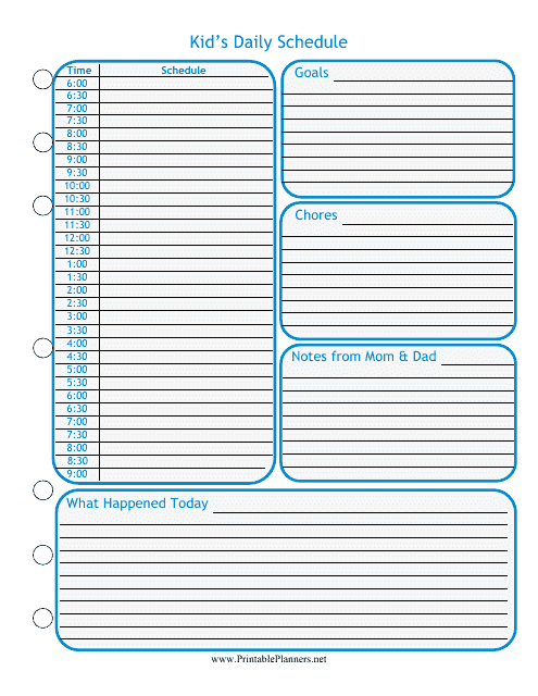 &quot;Blue Kid's Daily Schedule Template&quot; Download Pdf