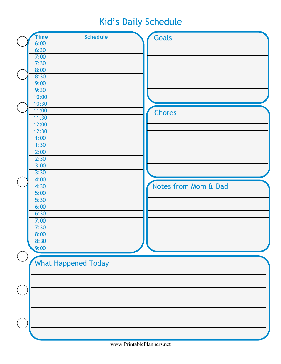 Blue Kid's Daily Schedule Template - A cute and colorful daily schedule template for kids