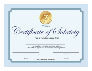 &quot;Blue 7 Years Certificate of Sobriety Template&quot;