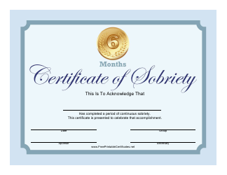 &quot;Blue 6 Months Certificate of Sobriety Template&quot;