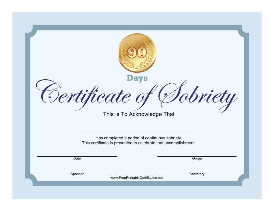 90-day Certificate of Sobriety Template - Celebrate a significant milestone in your recovery journey with this professionally-designed and customizable certificate template. Perfect for individuals achieving 90 days of sobriety, this template allows you to acknowledge and congratulations in a meaningful and visually appealing way.