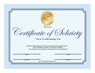 &quot;Blue 5 Years Certificate of Sobriety Template&quot;