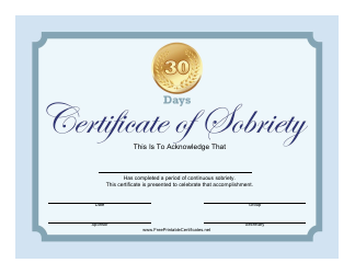 &quot;30-day Certificate of Sobriety Template&quot;