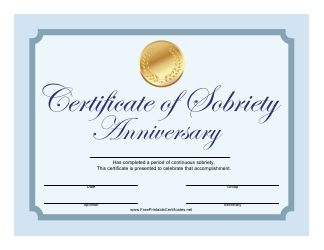 Document preview: Blue Sobriety Anniversary Certificate Template