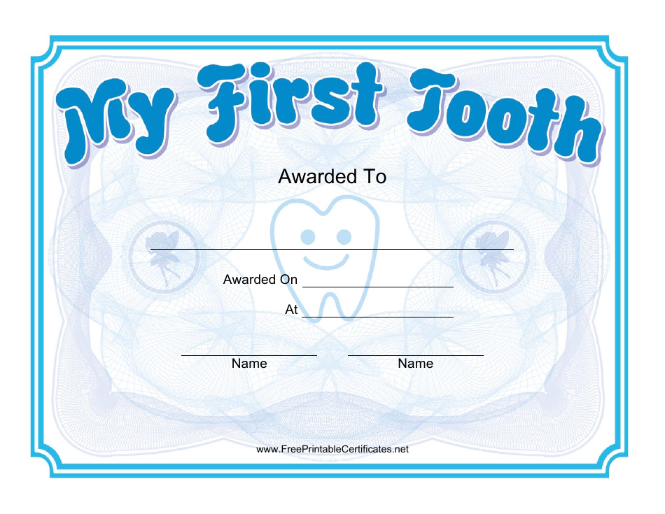 First Tooth Award Certificate Template Download Printable PDF Templateroller