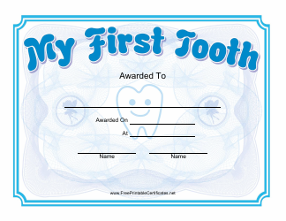 &quot;First Tooth Award Certificate Template&quot;