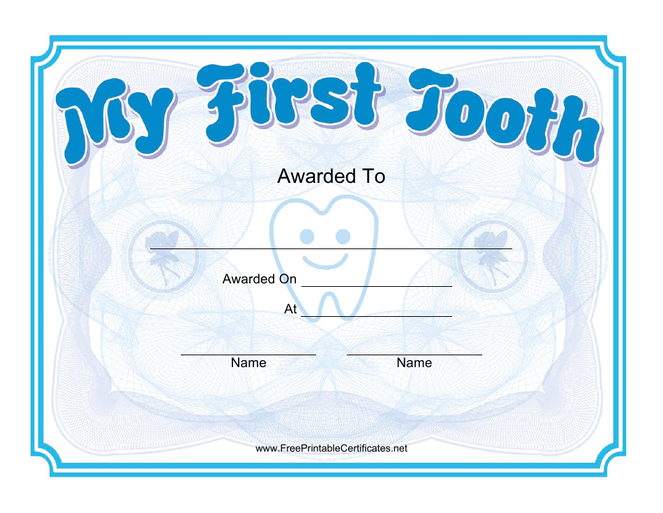 First Tooth Award Certificate Template Image Preview