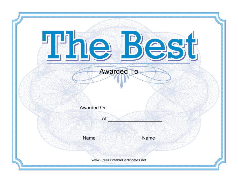 &quot;The Best Award Certificate Template&quot; Download Pdf