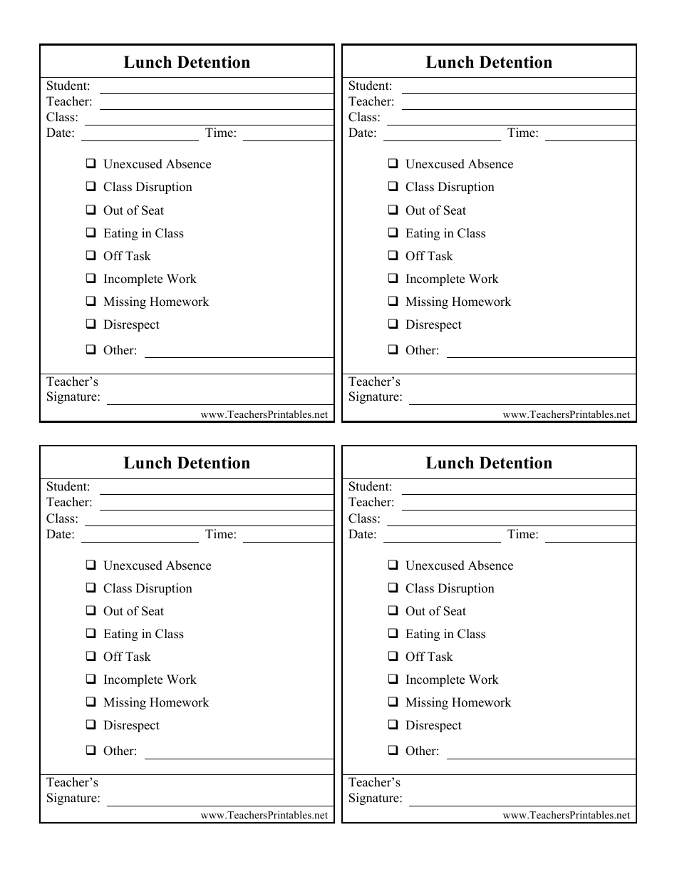 Detention Slips Printable