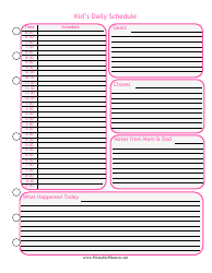 Document preview: Kid's Pink Daily Schedule Template