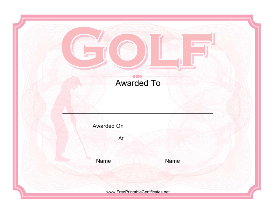 Pink Golf Award Certificate Template - Customize and Print