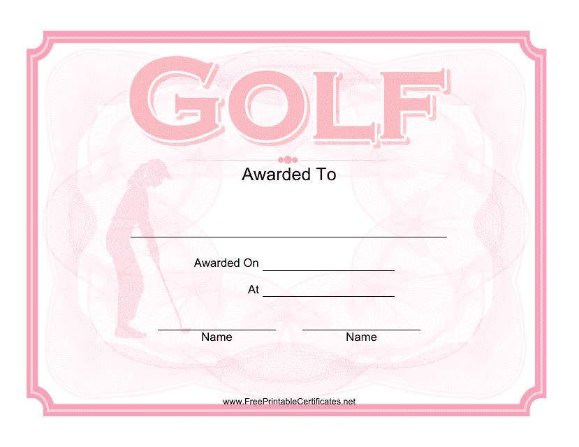 Pink Golf Award Certificate Template