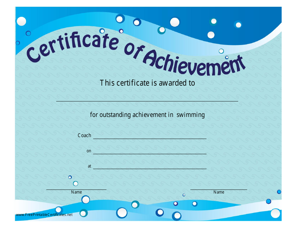 Swimming Certificate of Achievement Template - Azure, Page 1