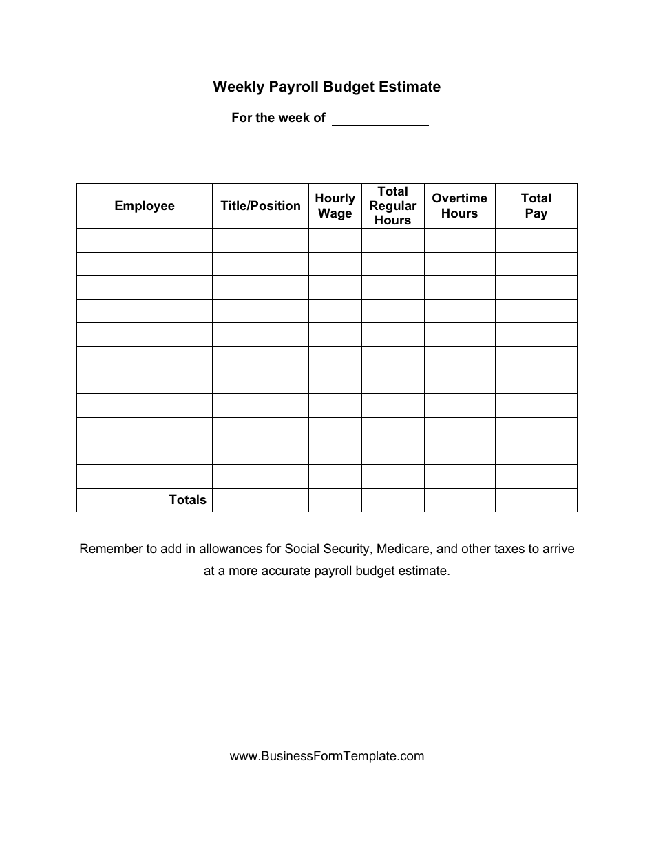 Weekly Payroll Budget Estimate Form, Page 1