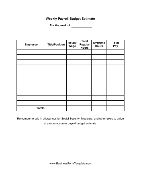 Weekly Payroll Budget Estimate Form