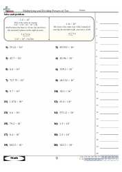 Multiplying and Dividing Powers of Ten Worksheet With Answer Key