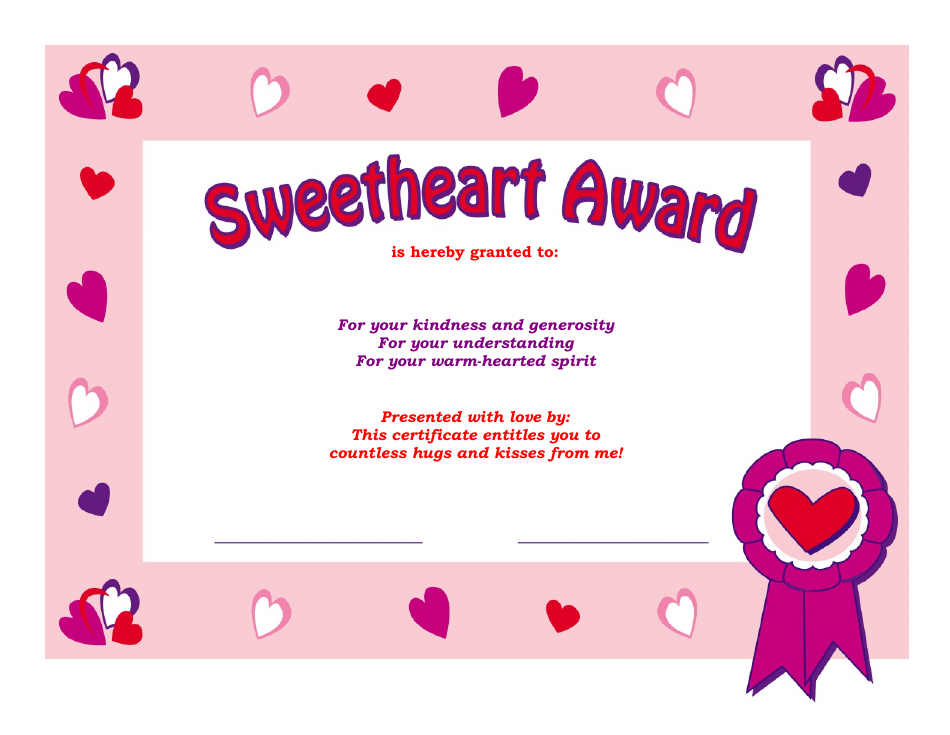 Sweetheart Award Certificate Template - Preview