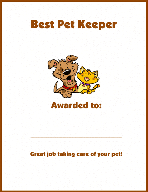 Best Pet Keeper Award Certificate Template