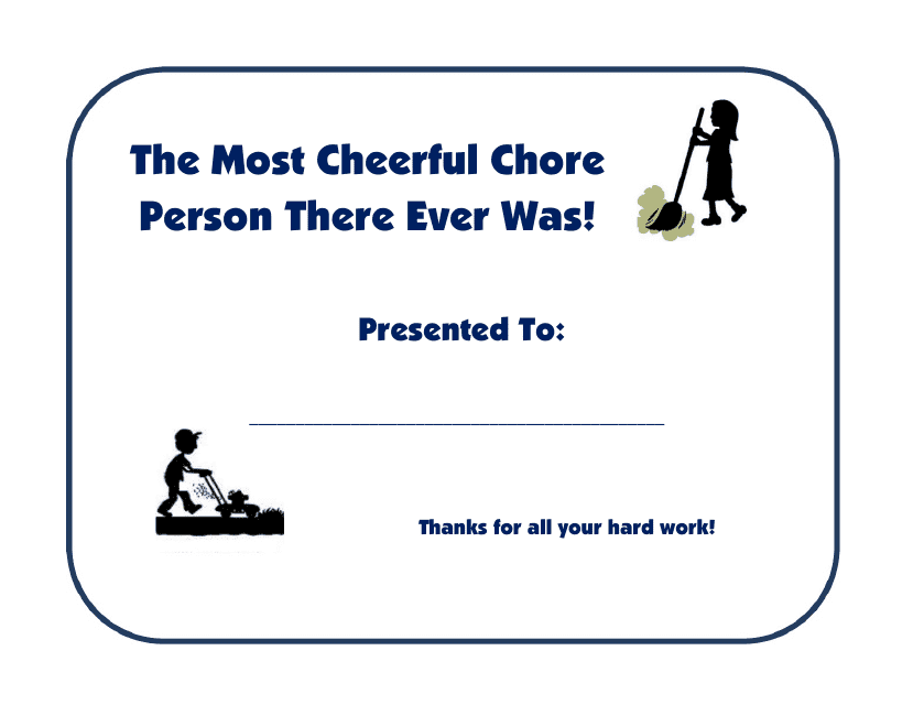 Most Cheerful Chore Person Award Certificate Template