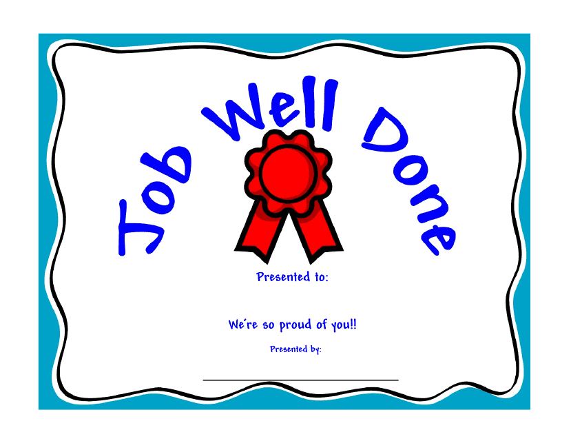 Blue Job Well Done Certificate template