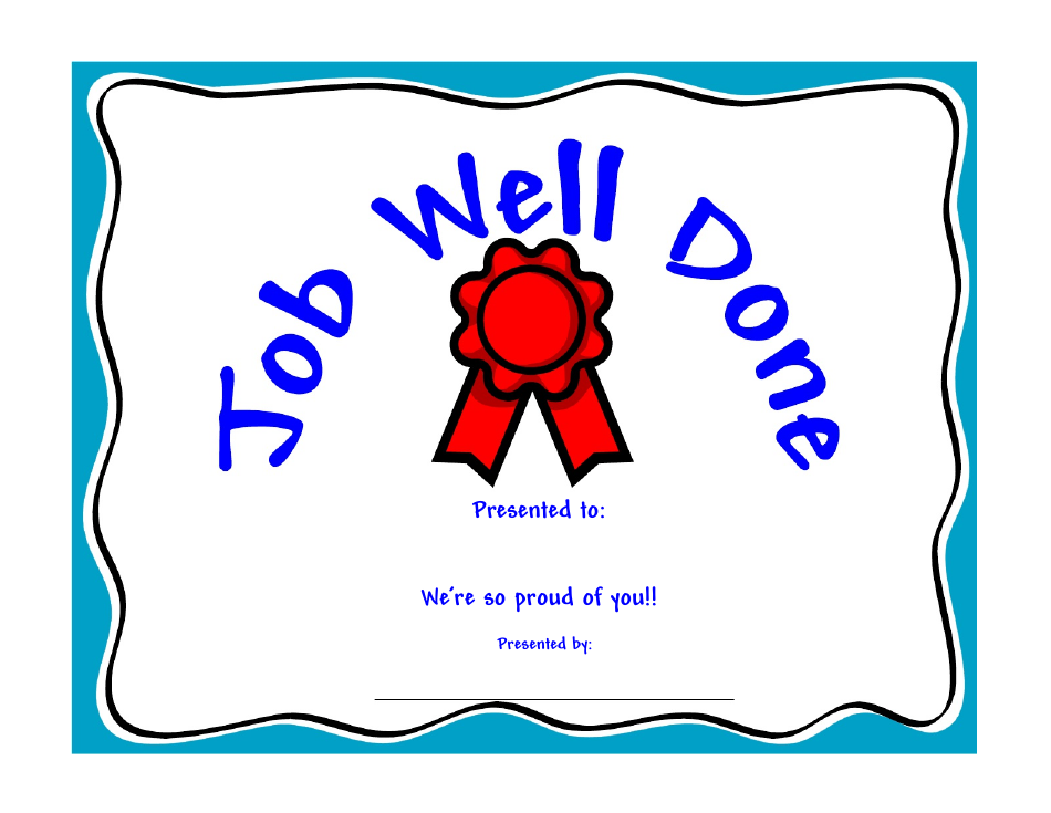 Blue Job Well Done Certificate template