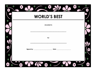 Document preview: World's Best Award Certificate Template - Black